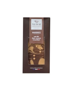 Tablette de Chocolat Marbrée au Lait, Blanc Caramel Fleur De Sel, Spécialités Ile de Re Chocolats